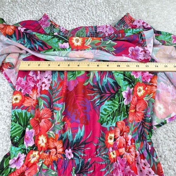 Show Me Your Mumu Rosarita Off The Shoulder Romper Pink Tropical - Picture 8 of 12